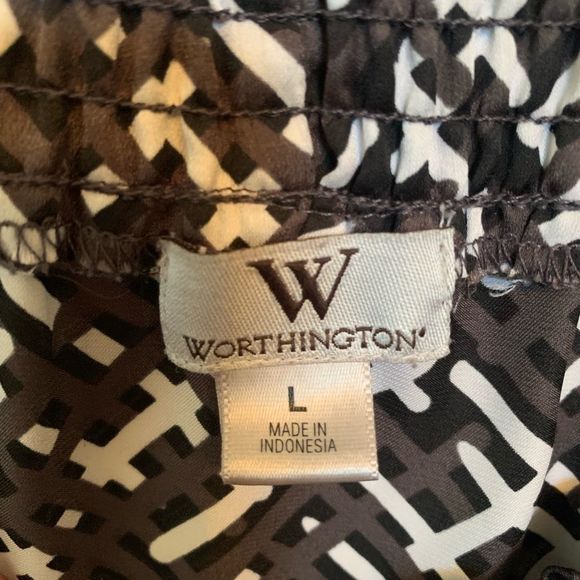 Worthington Top Dressy Blouse Black White Tie On Side Size Large - Picture 6 of 8